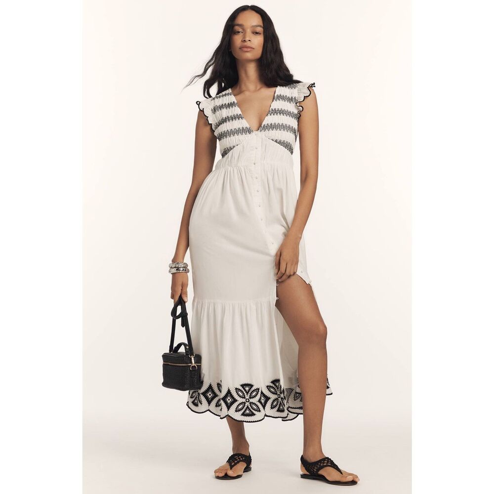 Anthropologie The Peregrine Midi Dress: Embroidered Smocked Edition